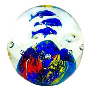 Vintage Art Glass Paperweight Dolphin‎ Sea Theme